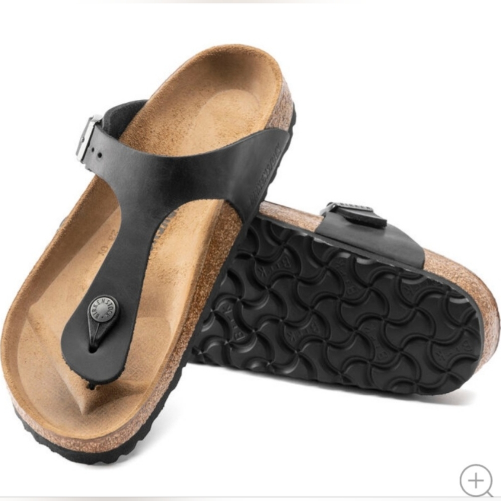 BIRKENSTOCK Black Oiled Leather Gizeh Sandal Size 36 Regular/Wide